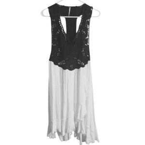 Free People FP Kissed By The Waves Crochet Black Eyelet Bodice White Dress Sz M